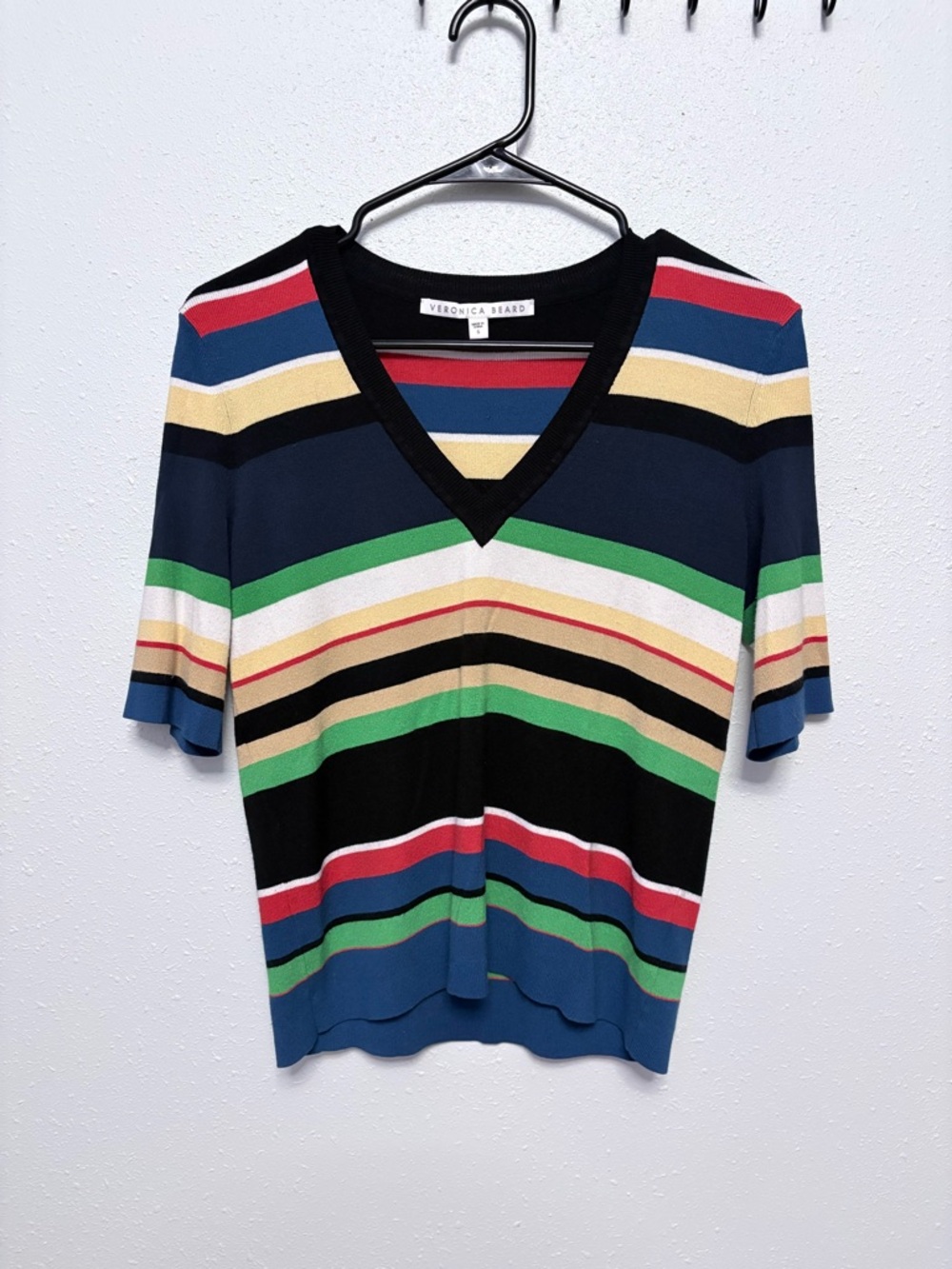 Veronica Beard Striped Knit V-Neck Top (Size S)